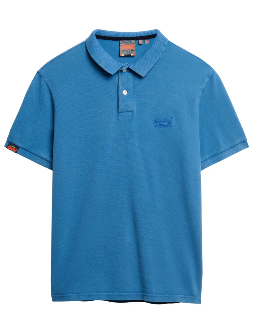 Superdry polo 2-knoops middenblauw pique korte mouw