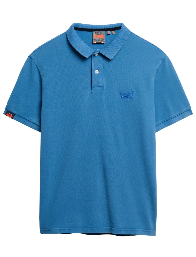 Superdry polo middenblauw pique korte mouw 2-knoops