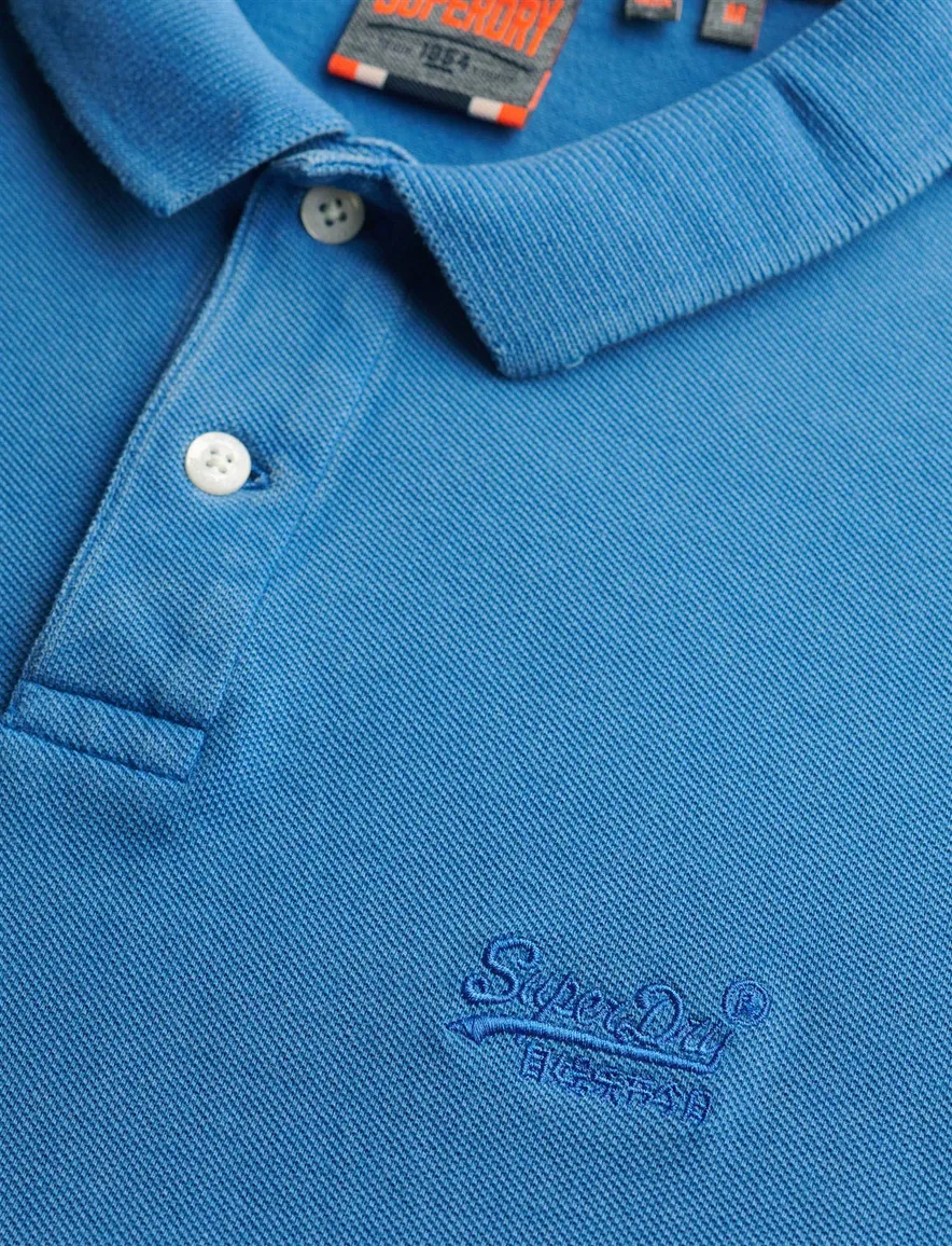 Superdry polo 2-knoops middenblauw pique korte mouw
