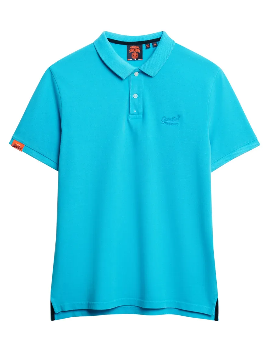 Superdry polo knalblauw effen pique korte mouw