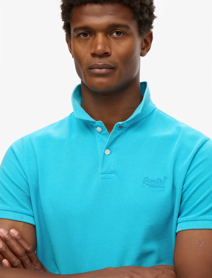 Superdry polo knalblauw effen pique korte mouw