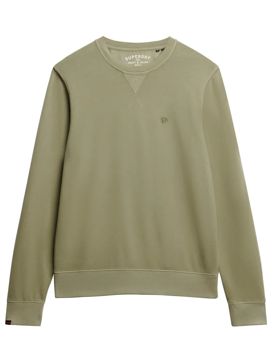 Superdry sweater olijfgroen effen ronde hals