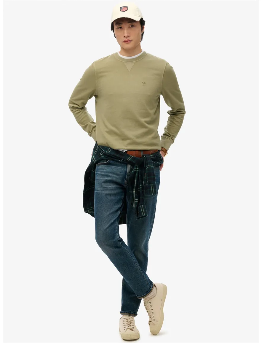Superdry sweater olijfgroen effen ronde hals