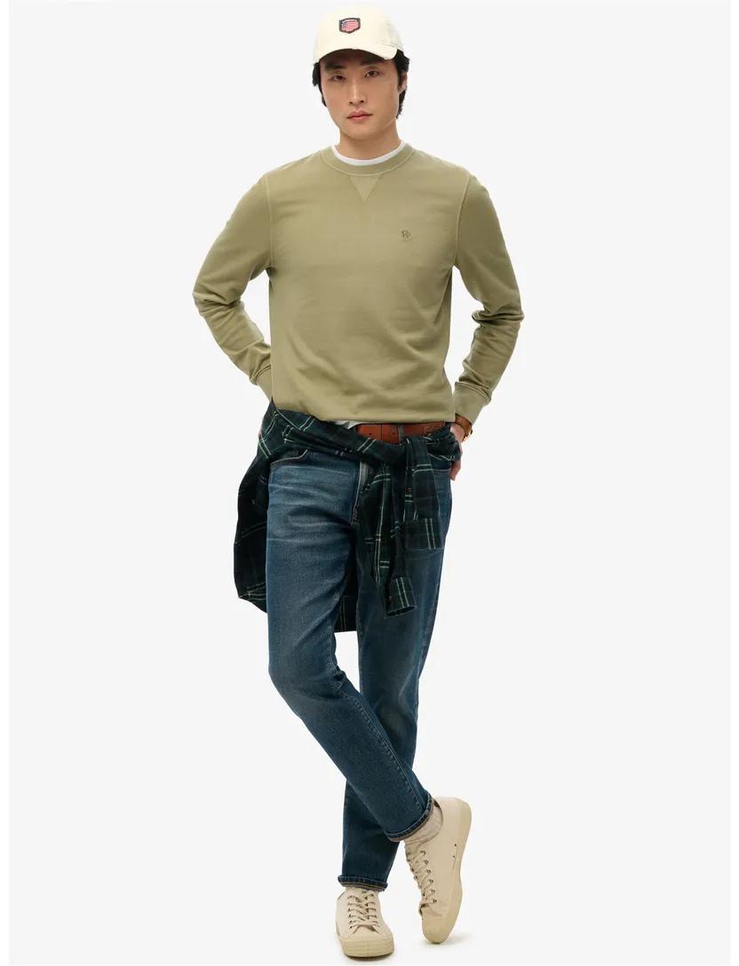 Sweater Superdry olijfgroen effen ronde hals