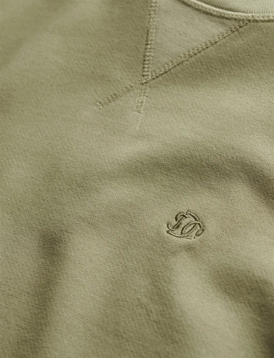 Superdry sweater olijfgroen effen ronde hals