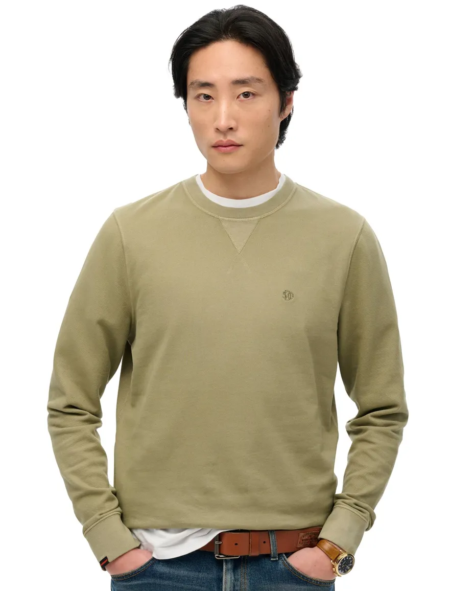 Superdry sweater olijfgroen effen ronde hals