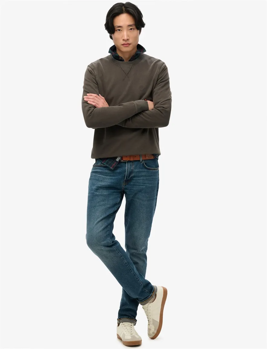 Superdry sweater bruin effen ronde hals katoen
