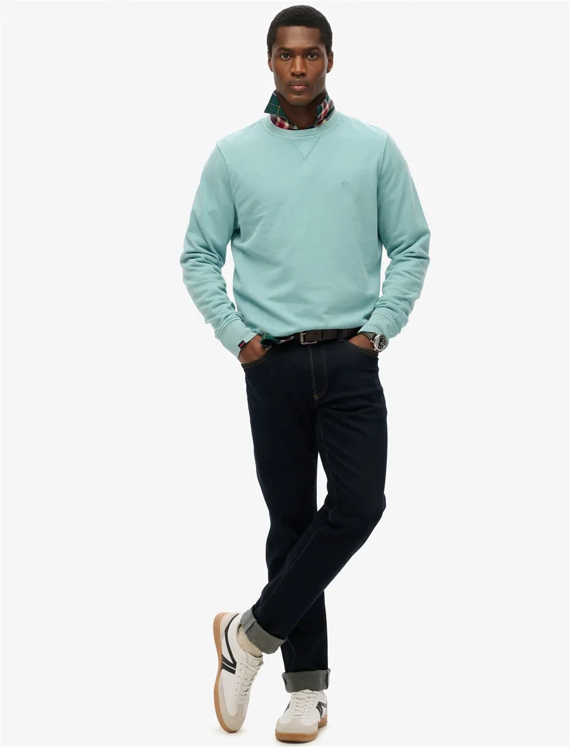 Superdry sweater turquoise katoen ronde hals