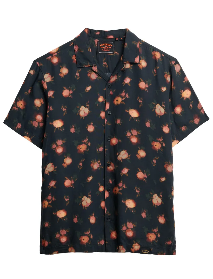 Superdry overhemd geprint korte mouw zwart geprint