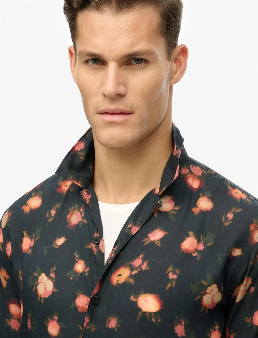 Superdry overhemd geprint korte mouw zwart rood