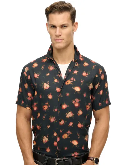 Superdry Superdry overhemd geprint korte mouw zwart geprint