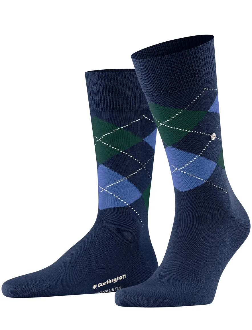 Burlington donkerblauw geruiten sokken