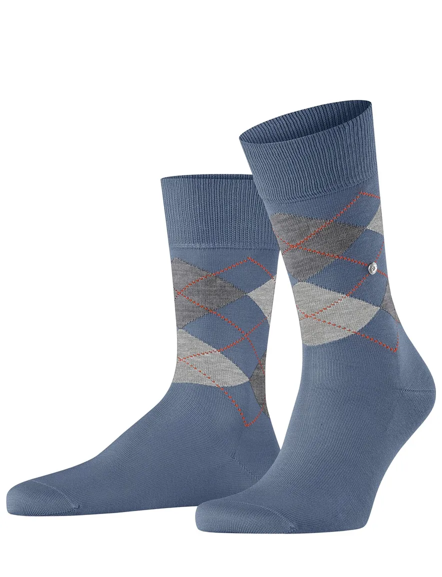Burlington blauw sokken katoen geruit
