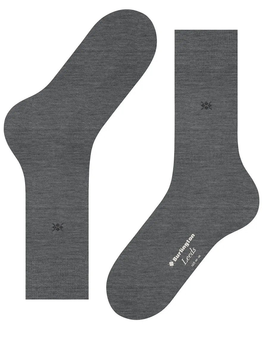 Burlington sokken effen grijs scheerwol met logo