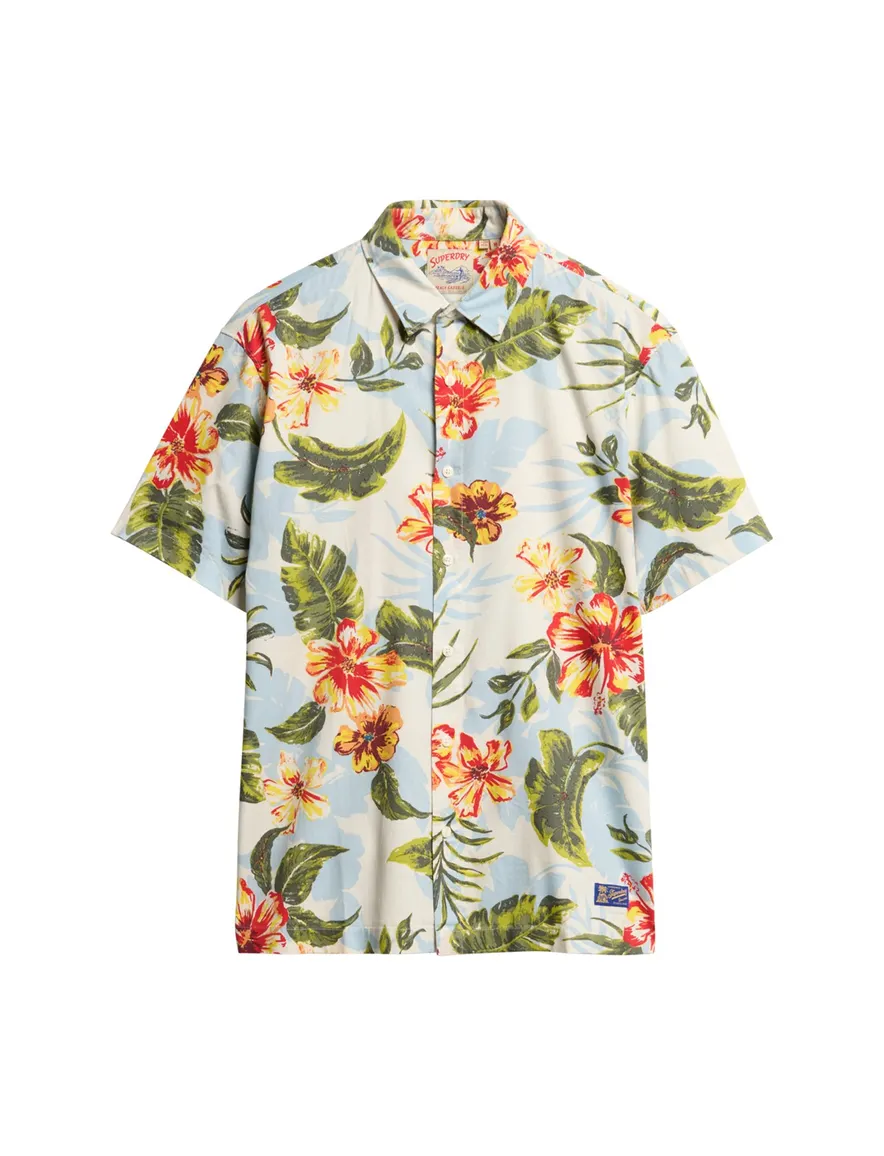 Superdry overhemd wit en multicolor geprint plant