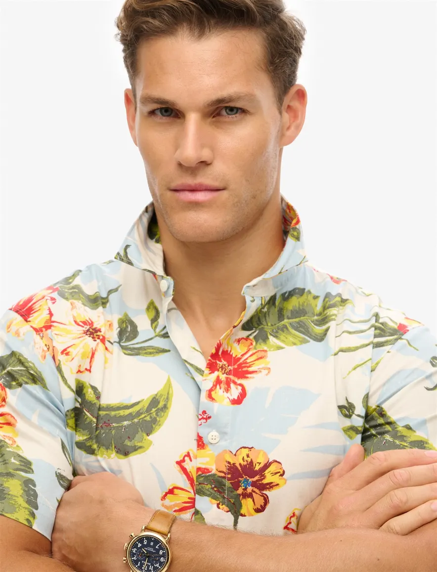 Superdry overhemd wit en multicolor geprint plant