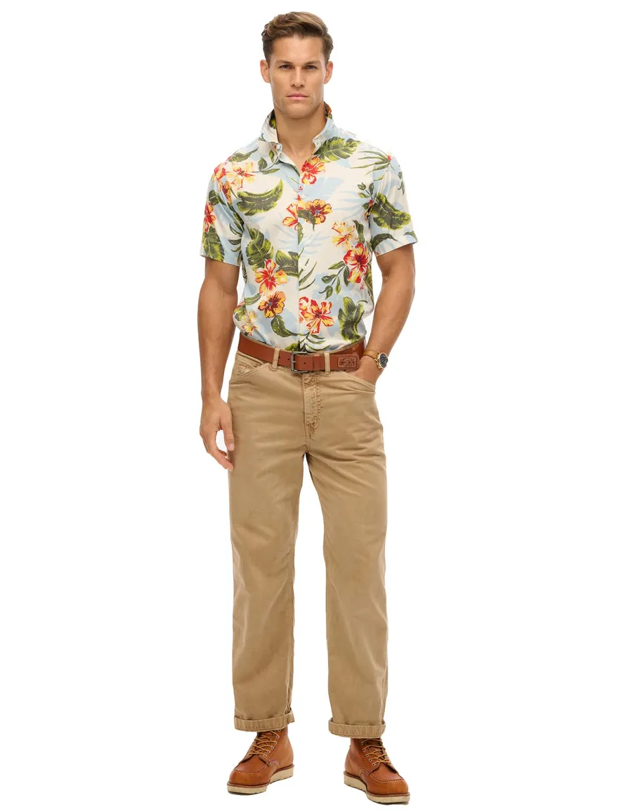 Superdry overhemd wit en multicolor geprint plant