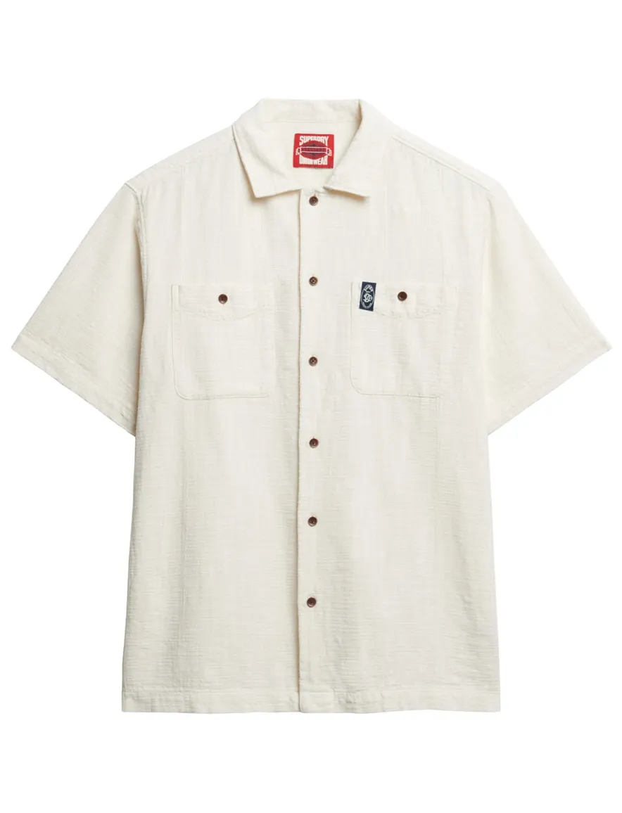 Superdry overhemd creme dubbele borstzak km