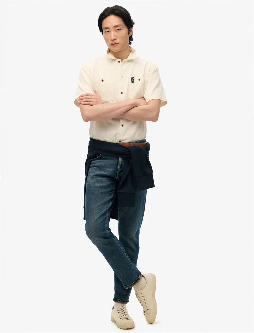 Superdry overhemd creme dubbele borstzak km