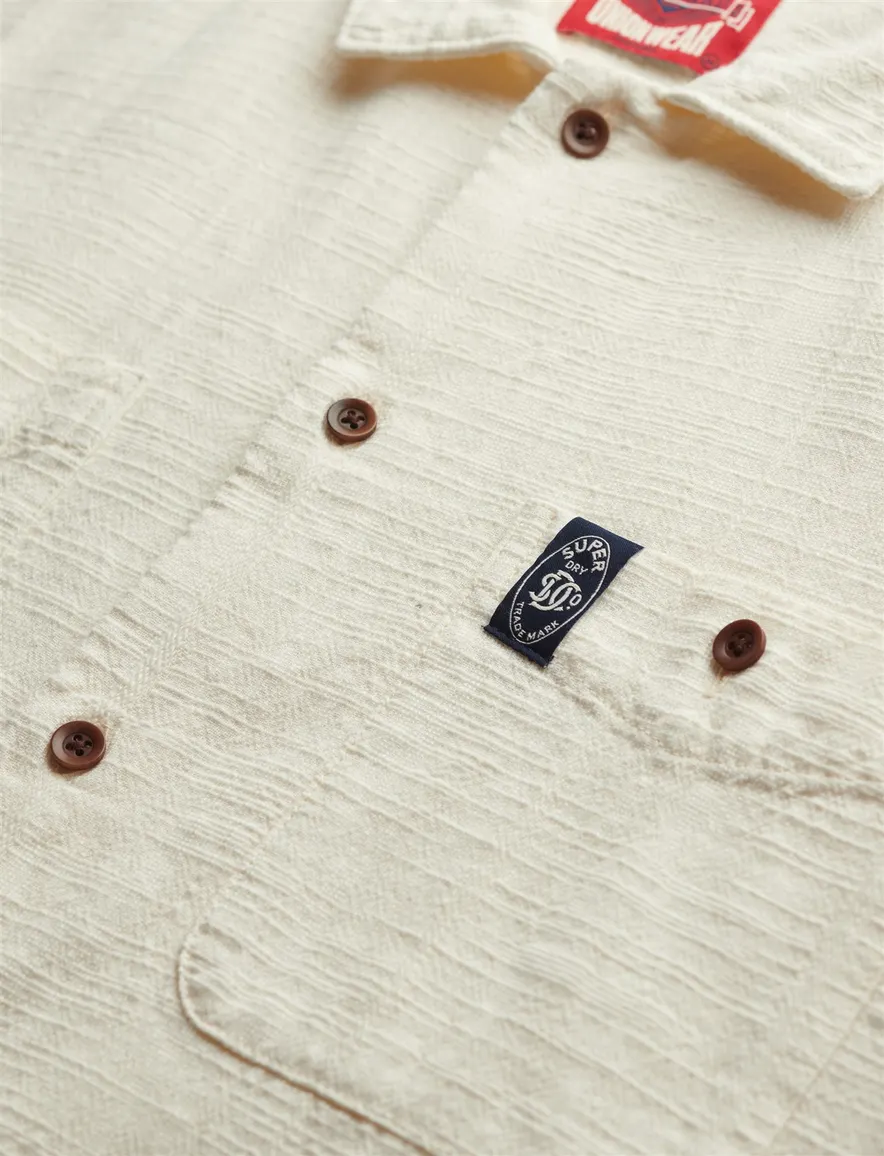 Superdry overhemd creme dubbele borstzak km