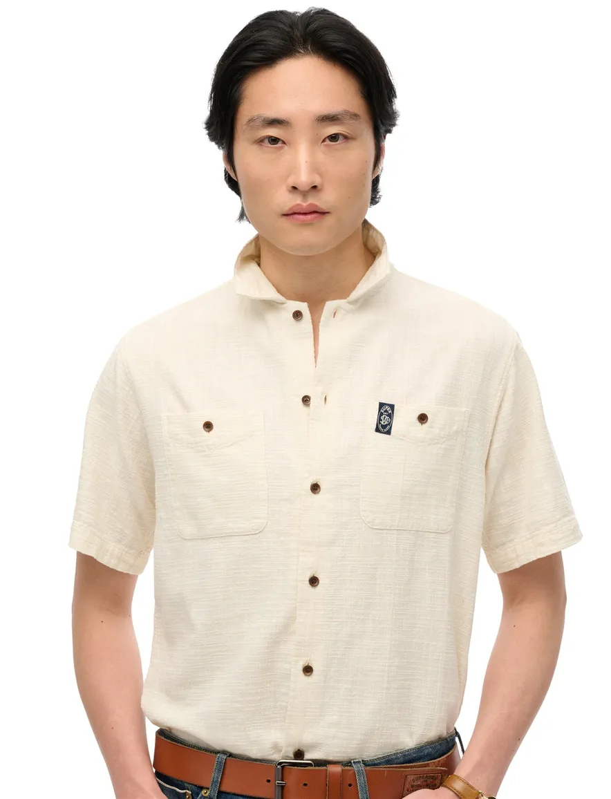 Superdry overhemd creme dubbele borstzak km