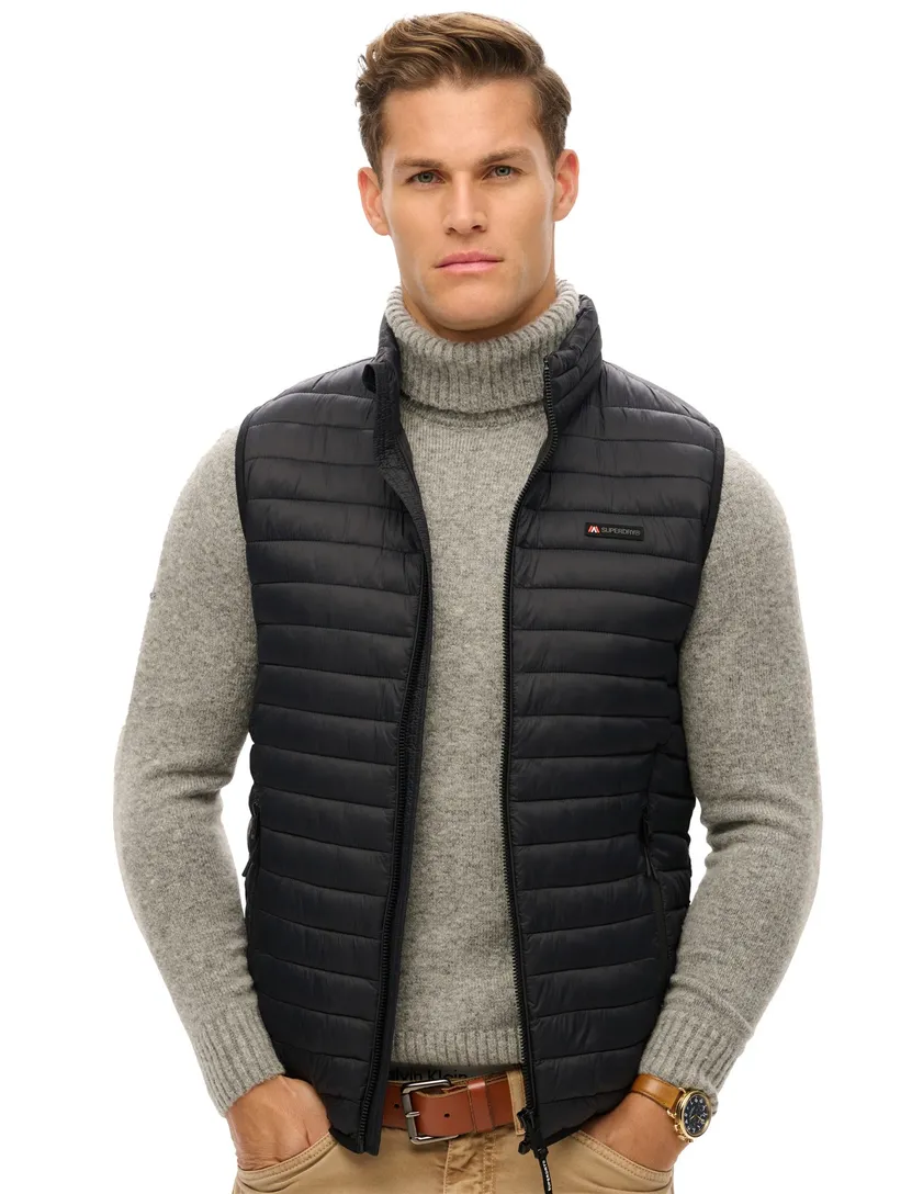 Nylon Superdry bodywarmer zwart effen slim fit