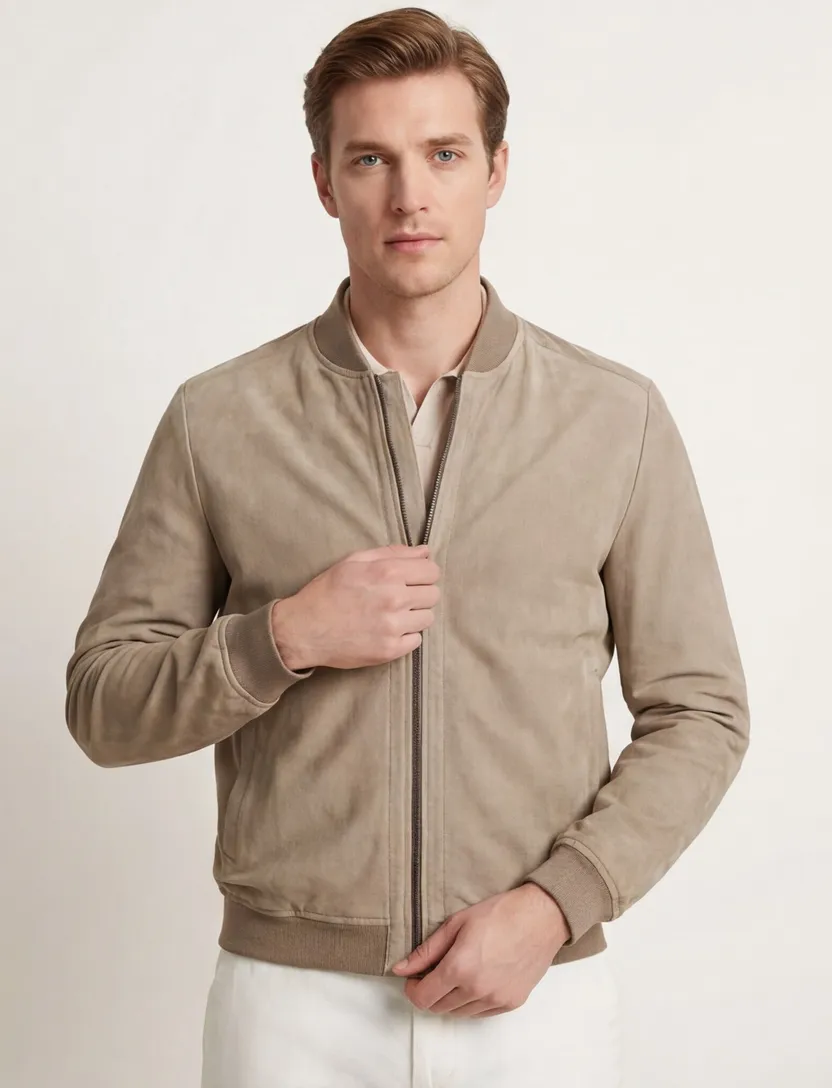 Corneliani bomberjas beige effen lamsleer normale fit