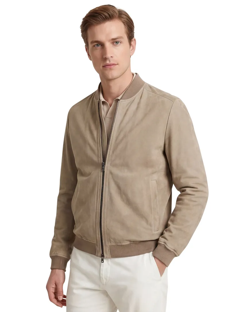 Corneliani bomberjas beige effen lamsleer normale fit