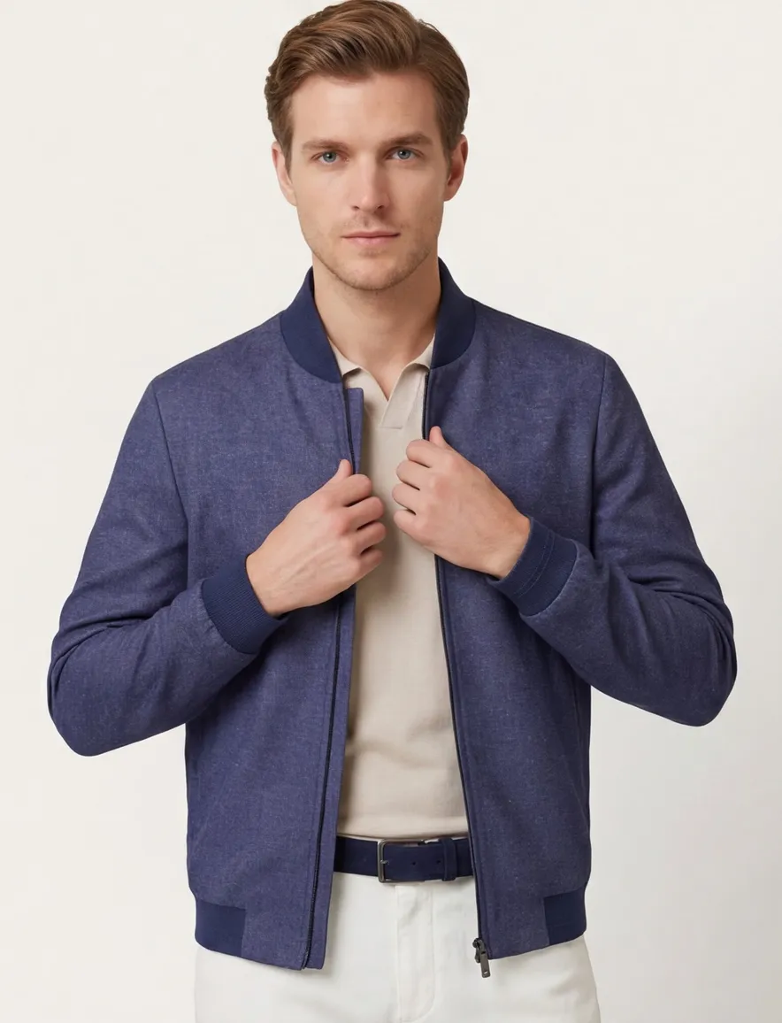 Corneliani bomber vest blauw zijde effen