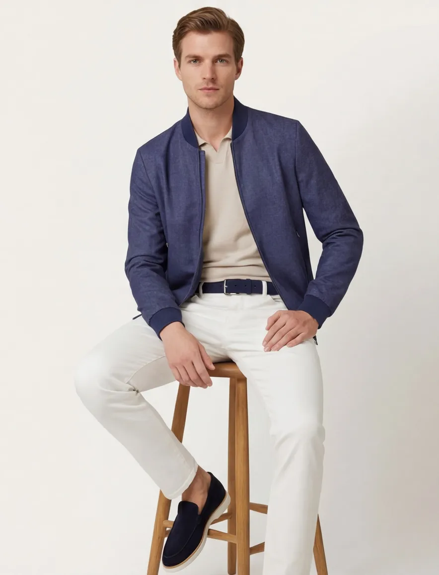 Corneliani bomber vest blauw zijde effen