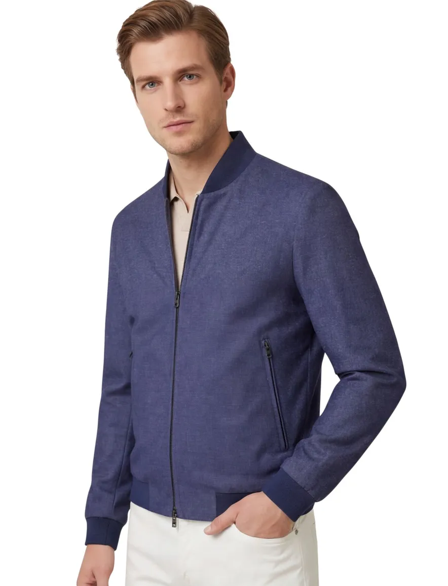 Corneliani bomber vest blauw zijde effen