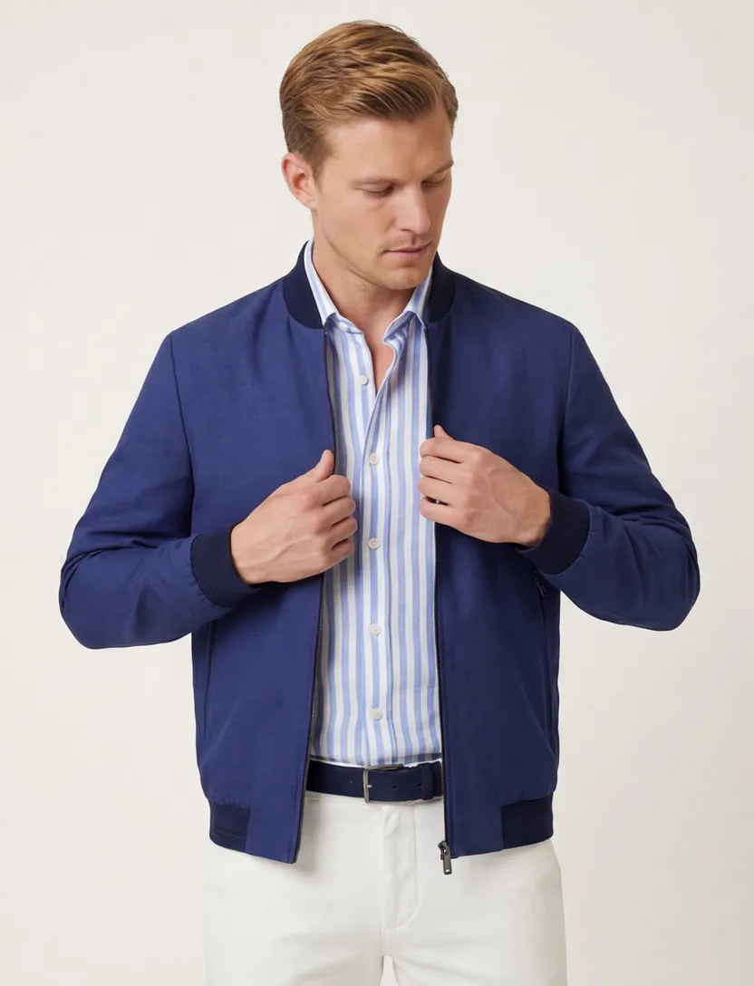Corneliani zomerjas donkerblauw effen zonder capuchon