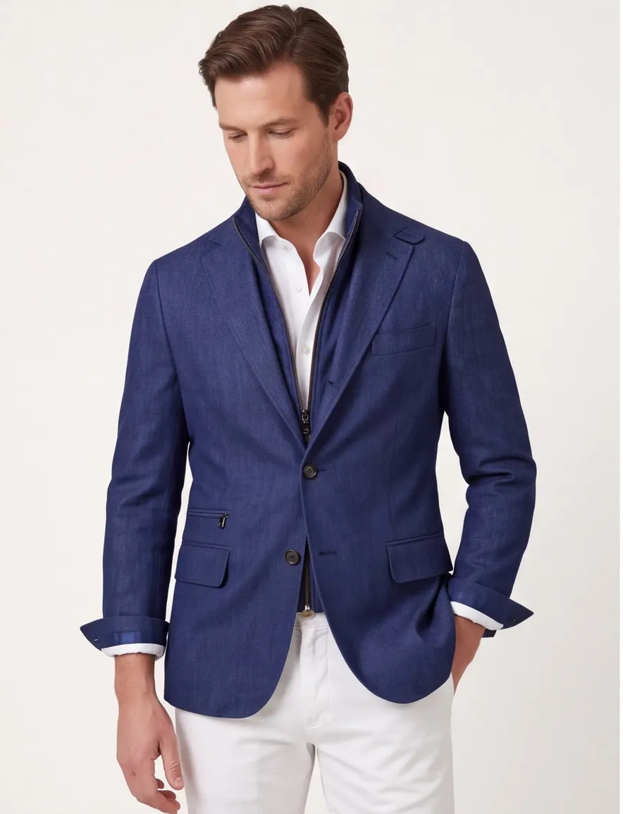 Corneliani colbert donkerblauw linnen mix Sportswear met rits