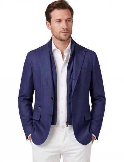 Corneliani Corneliani colbert donkerblauw linnen mix Sportswear met rits