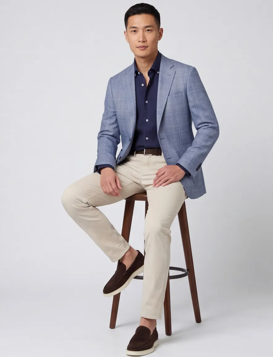 Corneliani colbert blauw geruitte print wol steek zakken