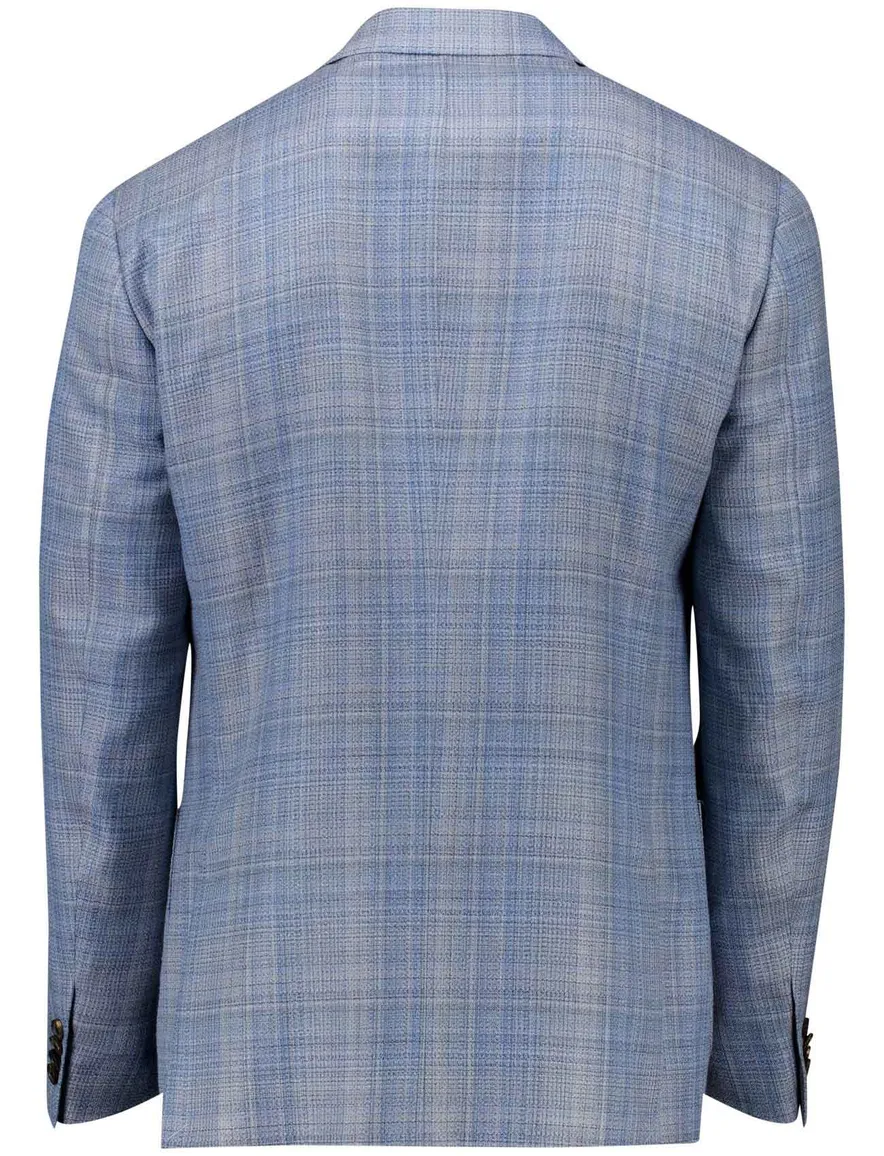Corneliani colbert blauw geruitte print wol steek zakken
