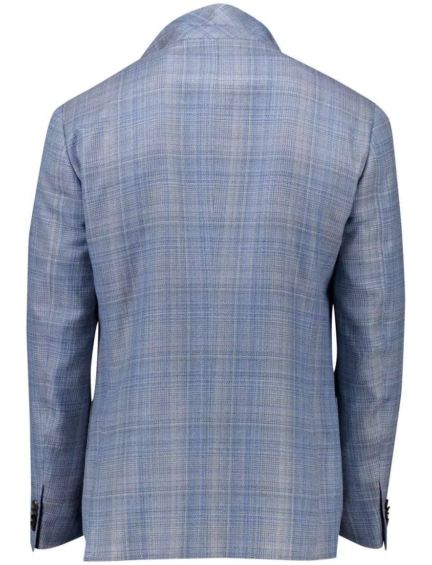 Corneliani colbert blauw geruitte print wol steek zakken