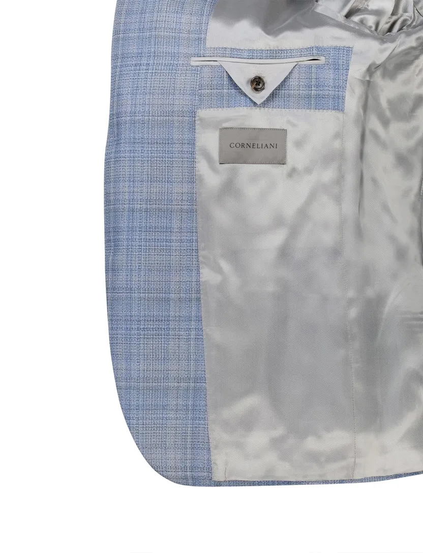 Corneliani colbert blauw geruit wol met steek zakken