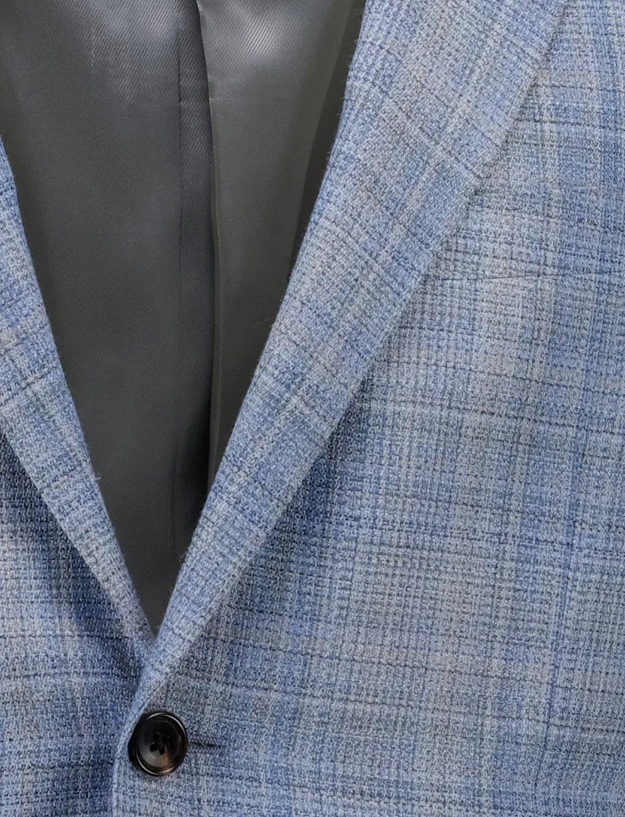 Corneliani colbert blauw geruitte print wol steek zakken