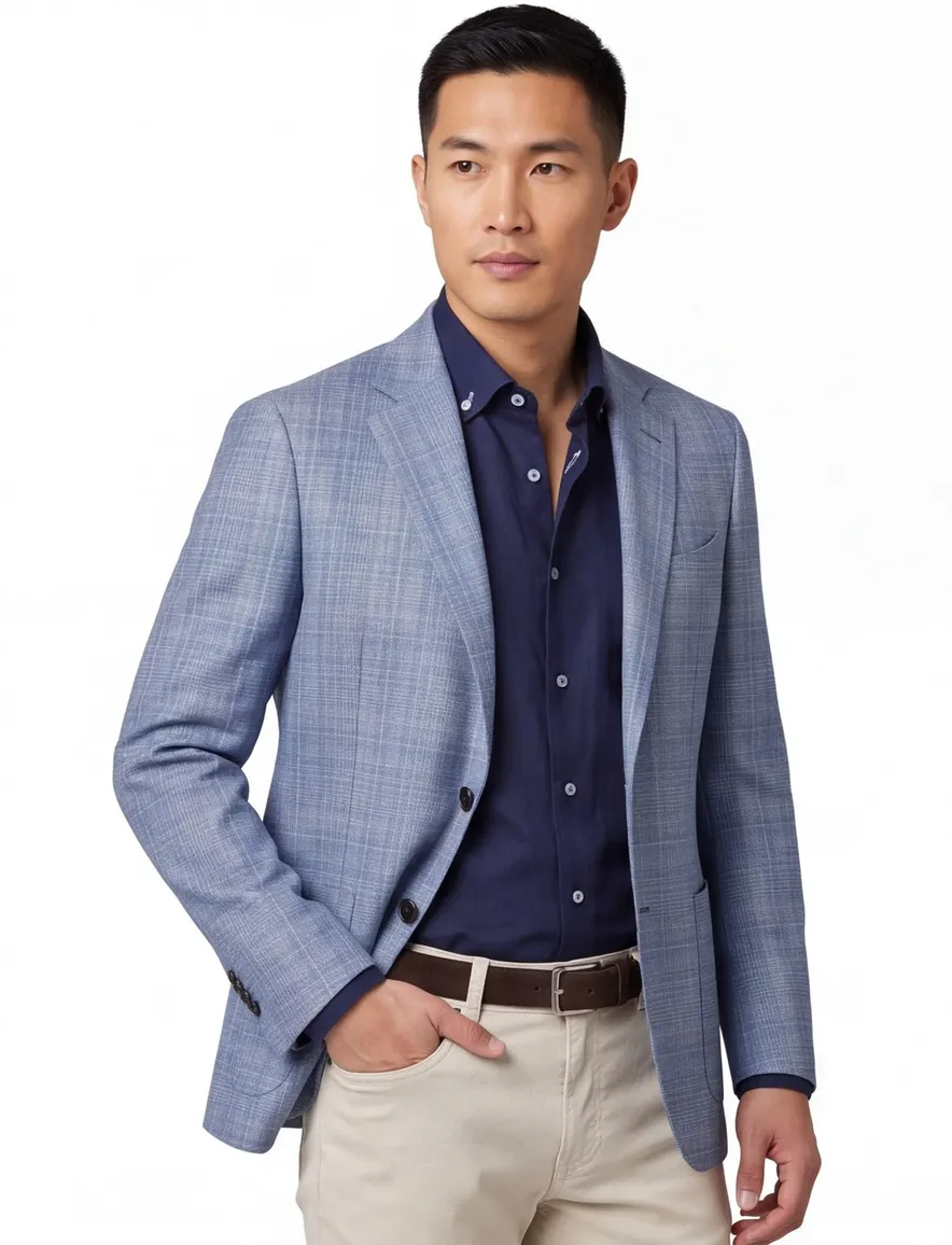 Corneliani colbert lichtblauw geruit wol steek zakken