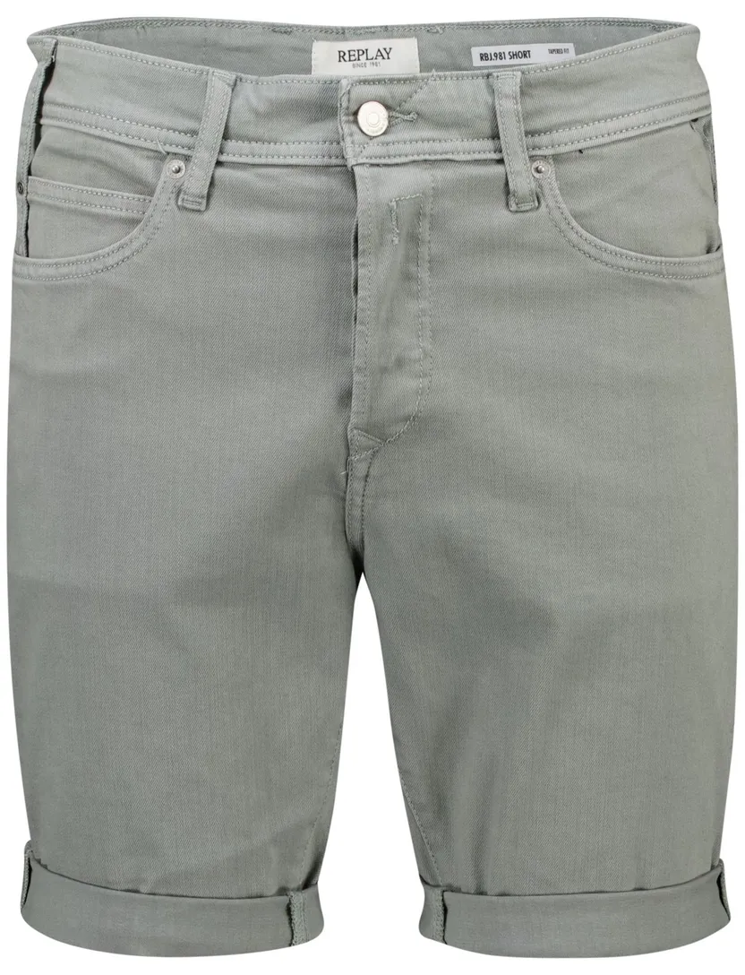 denim Replay short grijs slim fit effen