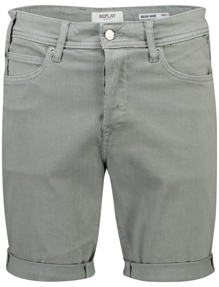 Replay short grijs effen slim fit denim 5-pocket