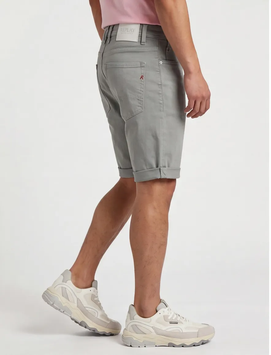 Replay short grijs effen slim fit denim 5-pocket