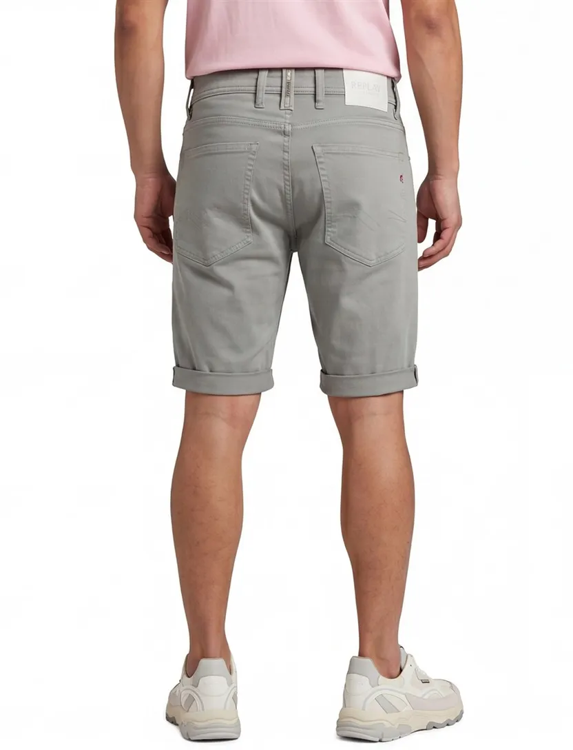denim Replay short grijs slim fit effen