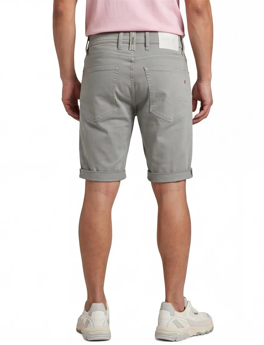 Replay short grijs effen slim fit denim 5-pocket