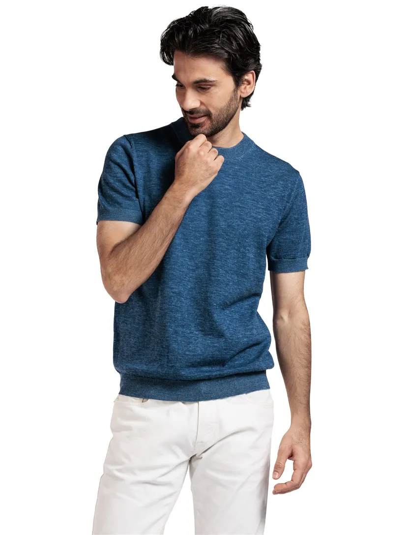 Thomas Maine t-shirt blauw wol gemeleerd