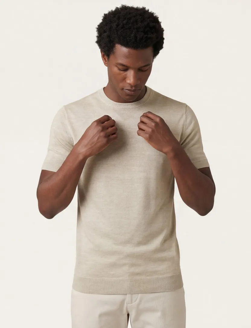 Thomas Maine t-shirt beige korte mouw