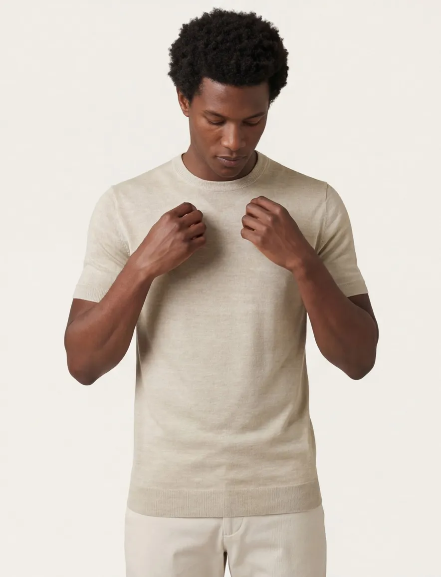 Thomas Maine t-shirt beige korte mouw