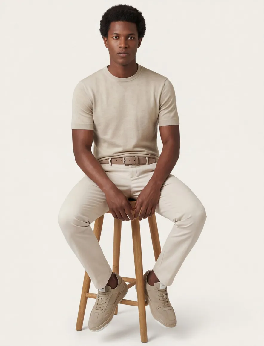Thomas Maine t-shirt beige korte mouw