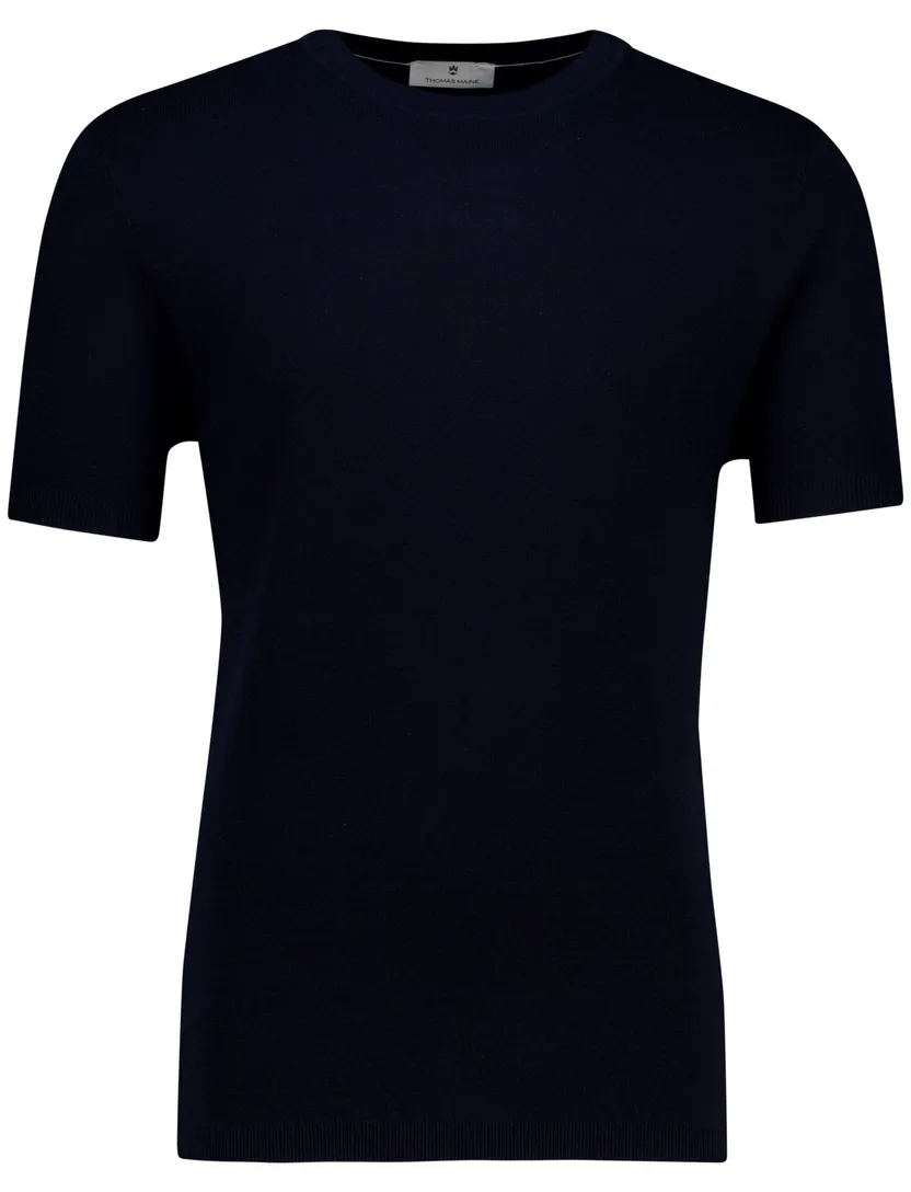Thomas Maine trui korte mouw donkerblauw met ronde hals